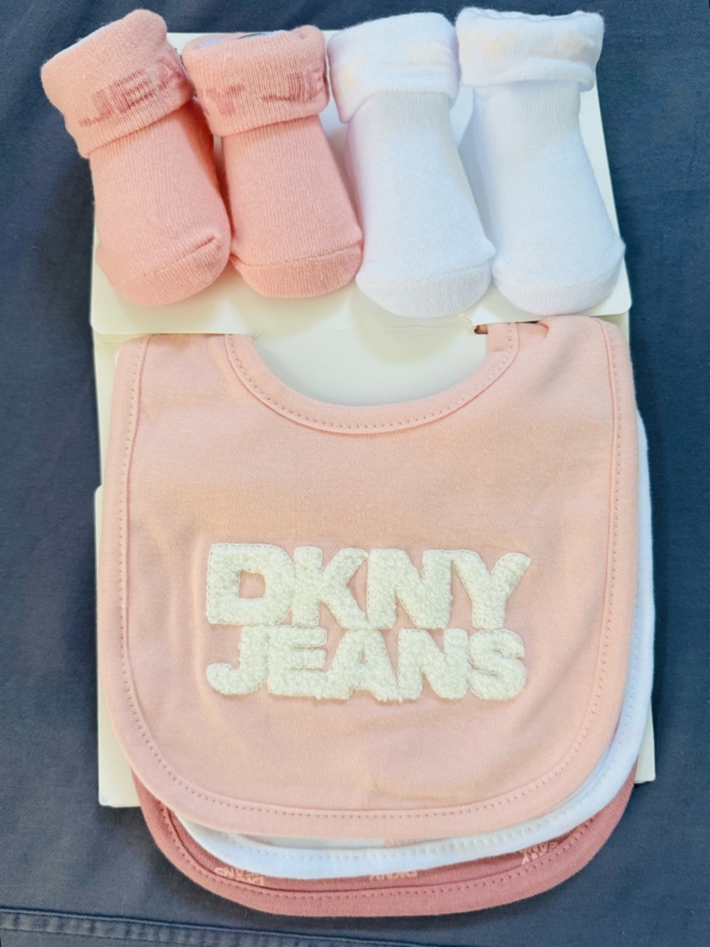 DKNY Baby Bib & Sock Set - Pink and White
